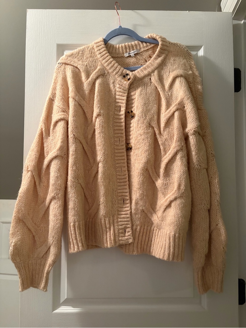 Madewell Chunky Cable Knit Cardigan - Light Peach/Cream